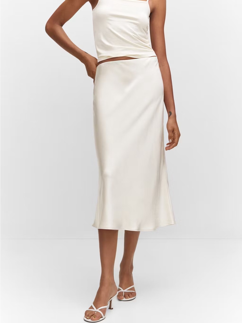 SATIN EFFECT MIDI SKIRT Cream Ivory ZARA Size S